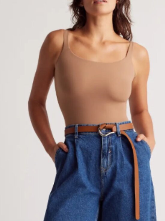 Quince Second Skin Square Neck Tank Bodysuit Mocha M NWT - Picture 6 of 6